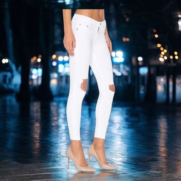 NWT Rag & Bone White Distressed Skinny Capri Jeans With Holes Size 28 - Picture 2 of 12